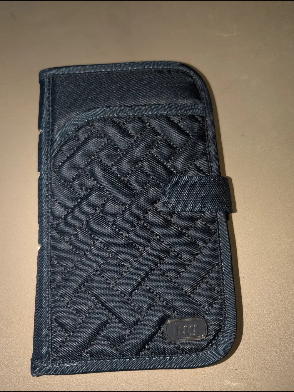Lug Tandem Quilted RFID Wallet Live Laugh Love Brushed Navy Travel Organizer